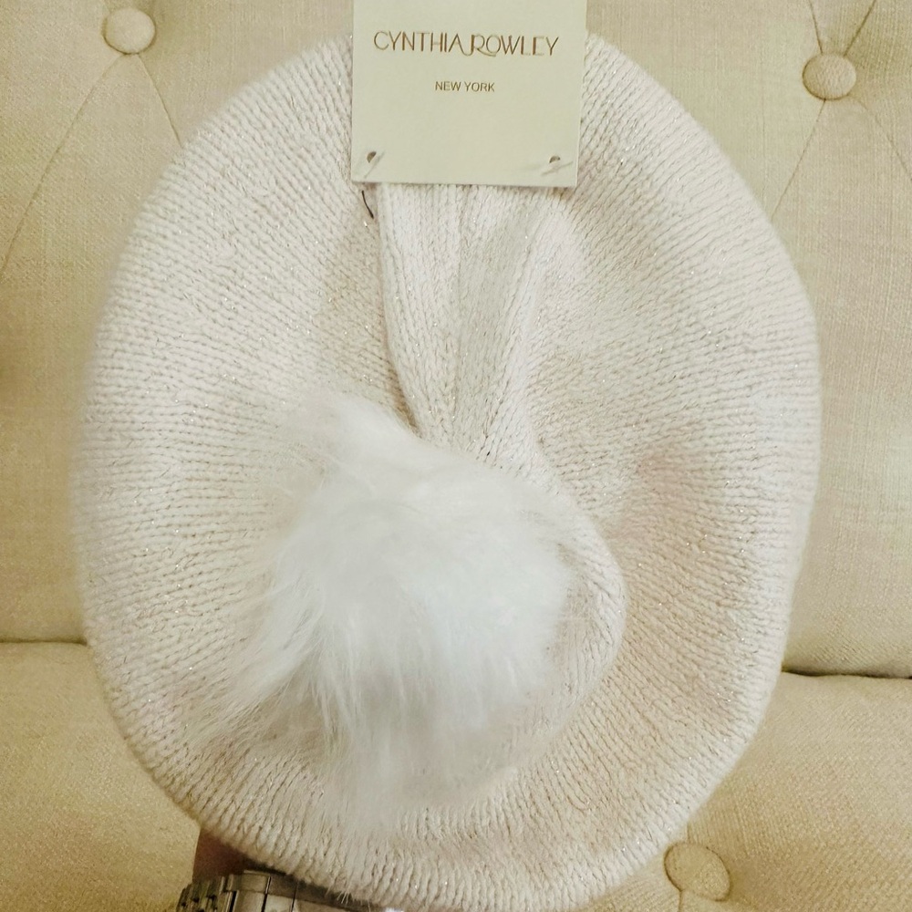 Cynthia Rowley Cream Knit Beanie with Pom Pom NWT